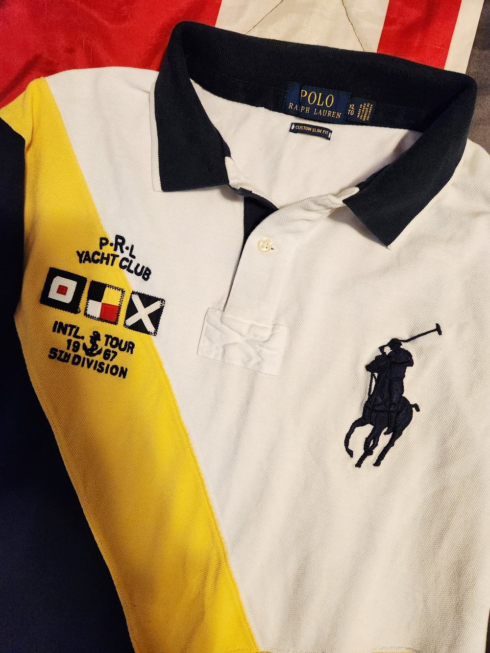 Ralph Lauren Men’s White Blue Yellow Rugby Polo with Big Pony - Picture 2 of 4